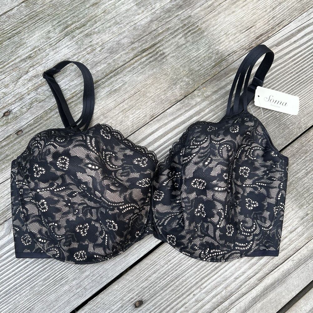 Soma Bra 36G Enticing Lift Unlined Balconet Underwire Black Multiway Straps New
